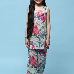 Biba Girls Floral Printed Round Neck Straight Pure Cotton Kurta with Palazzos-picture-19