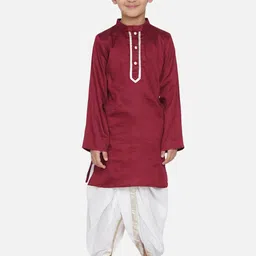 Little Bansi Boys Maroon Ethnic Motifs Printed Kurta with Dhoti Pants-picture-44