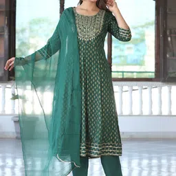 SINGNI Women Ethnic Motifs Embroidered Regular Kurta with Trousers & With Dupatta-picture-26