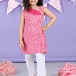Sangria Girls Floral Printed Pure Cotton A-Line Kurta With Trouser-picture-27