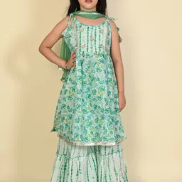 LIL PITAARA Floral Printed Yoke Design Pure Cotton Empire Kurta with Sharara & Dupatta-picture-19