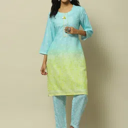 Rangriti Women Floral Printed Regular Thread Work Kurta with Pyjamas-image-71