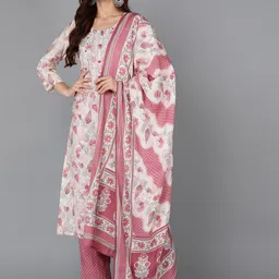 AHIKA Floral Printed Thread Work Kurta with Trousers & Dupatta-image-29