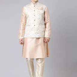 TheEthnic.Co Mandarin Collar Jacquard Weave Kurta & Pyjamas With Embroidered Nehru jacket-image-14