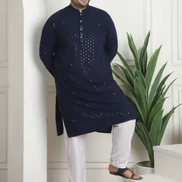 SOJANYA PLUS Men Ethnic Motifs Embroidered Regular Sequinned Pure Cotton Kurta with Pyjamas-picture-17