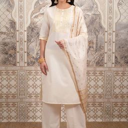 Vishudh Cream Ethnic Motifs Printed Kurta with Palazzo & Dupatta-picture-26