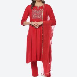 Biba Women Plus Size Yoke Design Kurta with Trousers & Dupatta-picture-42