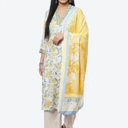 Biba Floral Printed Kurta with Palazzos & With Dupatta-image-81