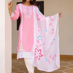 Anouk Pink Floral Embroidered Regular Thread Work Kurta With Trousers & Dupatta-picture-19