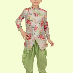 Ethniks Neu-Ron Boys Floral Printed Band Collar Long Sleeves Kurta with Pyjamas-picture-40