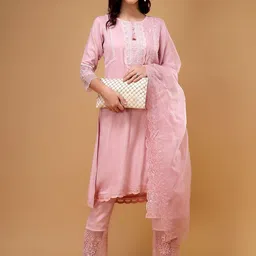Bani Women Embroidered Thread Work LivaRegular Style Kurta With Trousers & Dupatta-picture-35