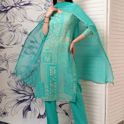 Vishudh Floral Printed Regular Beads and Stones Kurta with Trouser & Dupatta-picture-24