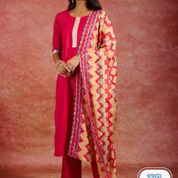 Libas Ethnic Motifs Yoke Design Straight Kurta & Trousers With Dupatta-picture-33
