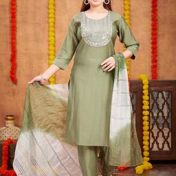 BAESD Girls Ethnic Motifs Yoke Design Regular Pure Silk Kurta With Trousers & Dupatta-picture-12