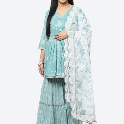 Biba Women Floral Printed Empire Kurta with Sharara & With Dupatta-picture-5