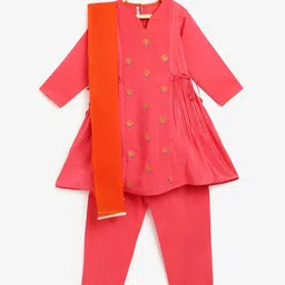 Campana Girls Ethnic Motifs Embroidered V-Neck Kurta with Trousers & With Dupatta-picture-30