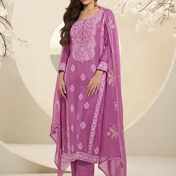 Seerat Ethnic Motifs Printed Thread Work Kurta & Trousers With Dupatta-image-23