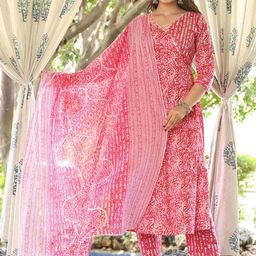 SINGNI Ethnic Motifs Printed Pure Cotton Anarkali Kurta with Trousers & With Dupatta-picture-25