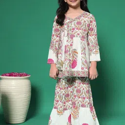 Readiprint Fashions Girls Floral Printed Angrakha Gotta Patti Pure Cotton Kurti with Sharara-picture-5