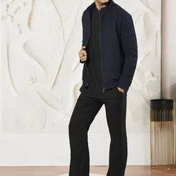 VASTRAMAY Mandarin Collar Long Sleeves Straight Kurta With Pyjama & Jacket-image-57