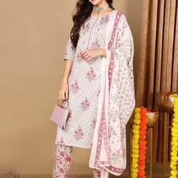 KALINI Floral Printed Mirror Work Straight Kurta with Trousers & Dupatta-picture-13
