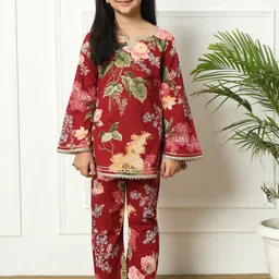 Readiprint Fashions Girls Floral Printed Gotta Patti Pure Cotton Kurti with Trousers-picture-33