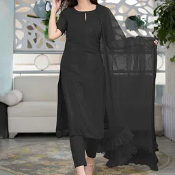 Ethnic Yard Striped Keyhole Neck Sequinned Straight Kurta With Trousers & Dupatta-picture-10