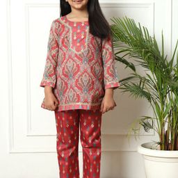 Readiprint Fashions Girls Floral Printed Gotta Patti Pure Cotton Kurti with Trouser-picture-7