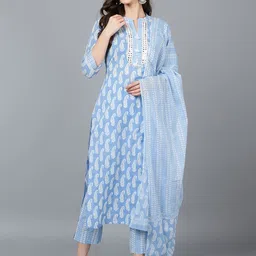 KALINI Women Paisley Printed Regular Mirror Work Kurta with Trousers & With Dupatta-image-4