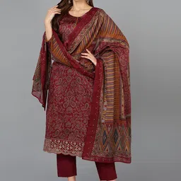 KALINI Paisley Printed Straight Kurta with Trousers & Dupatta-image-27