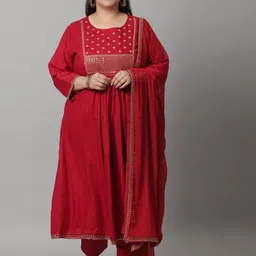 Rajnandini Women Plus Size Yoke Design Kurta with Trousers & Dupatta-picture-19