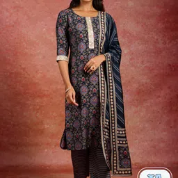 Libas Floral Printed Regular Sequinned Kurta With Trousers & Dupatta-picture-30