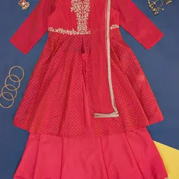 AKKRITI BY PANTALOONS Girls Ethnic Motifs Embroidered Anarkali Kurta With Skirt & Dupatta-picture-23