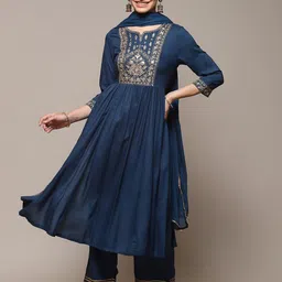 Biba Ethnic Motifs Yoke Design Thread Work Kurta With Palazzos & Dupatta-picture-16