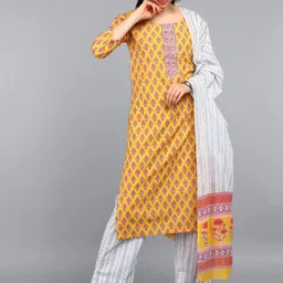 KALINI Ethnic Motifs Printed Regular Straight Kurta With Trousers & Dupatta-picture-14