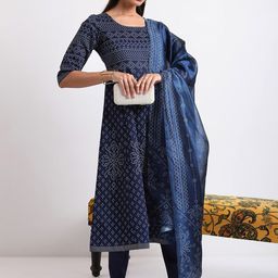 Vishudh Blue Bandhani Printed Regular Kurta with Trousers & With Dupatta-picture-45