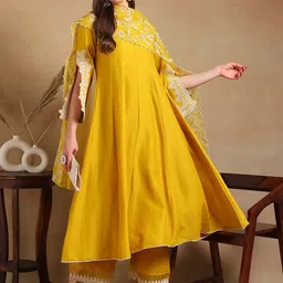 AHIKA Women Panelled Thread Work Kurta with Palazzos & With Dupatta-picture-40