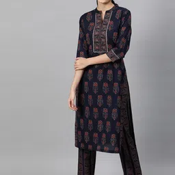indo street Ethnic Motifs Printed Sequinned Pure Cotton Kurta with Trousers-picture-11