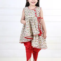 here&now x kinder kids Kinder Kids Girls Ethnic Motifs Printed Pure Cotton Kurta with Dhoti Pants-picture-35
