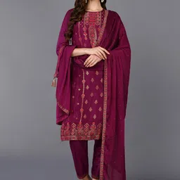 KALINI Regular Sequinned Kurta with Trousers & Dupatta-picture-10