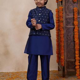 pspeaches Boys Mandarin Collar Straight Kurta & Pyjamas With Nehru jacket-picture-3
