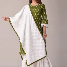 KANNAHI Women Ethnic Motifs Printed Pure Cotton Straight Kurta with Sharara & Dupatta-picture-25