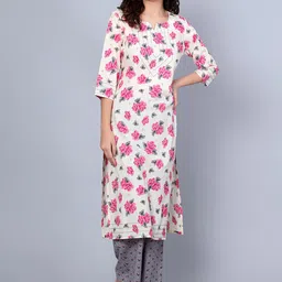 Idalia Floral Printed Round Neck Pure Cotton Kurta With Palazzos-picture-14