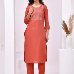 Aspriya Ethnic Motifs Embroidered Regular Thread Work Straight Kurta With Trousers-picture-26