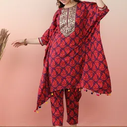 Ahalyaa Floral Printed Regular Kaftan Kurta with Trousers-image-15