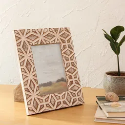 House This Kamet Brown Self Design Wooden Table Photo Frame image 1