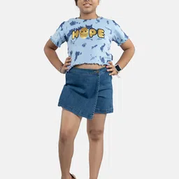 KiddoPanti Girls Dyed Crop T-shirt With Skorts-picture-16