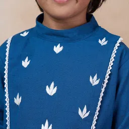 pspeaches Boys Mandarin Collar Floral Yoke Design Regular Thread Work Kurta with Dhoti Pants image 2