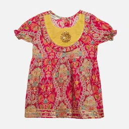 Readiprint Fashions Girls Floral Printed Gotta Patti Pure Cotton Kurti with Palazzos image 4