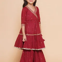 Bitiya by Bhama Girls Ethnic Motifs Pure Cotton Anarkali Kurta & Sharara With Dupatta image 4